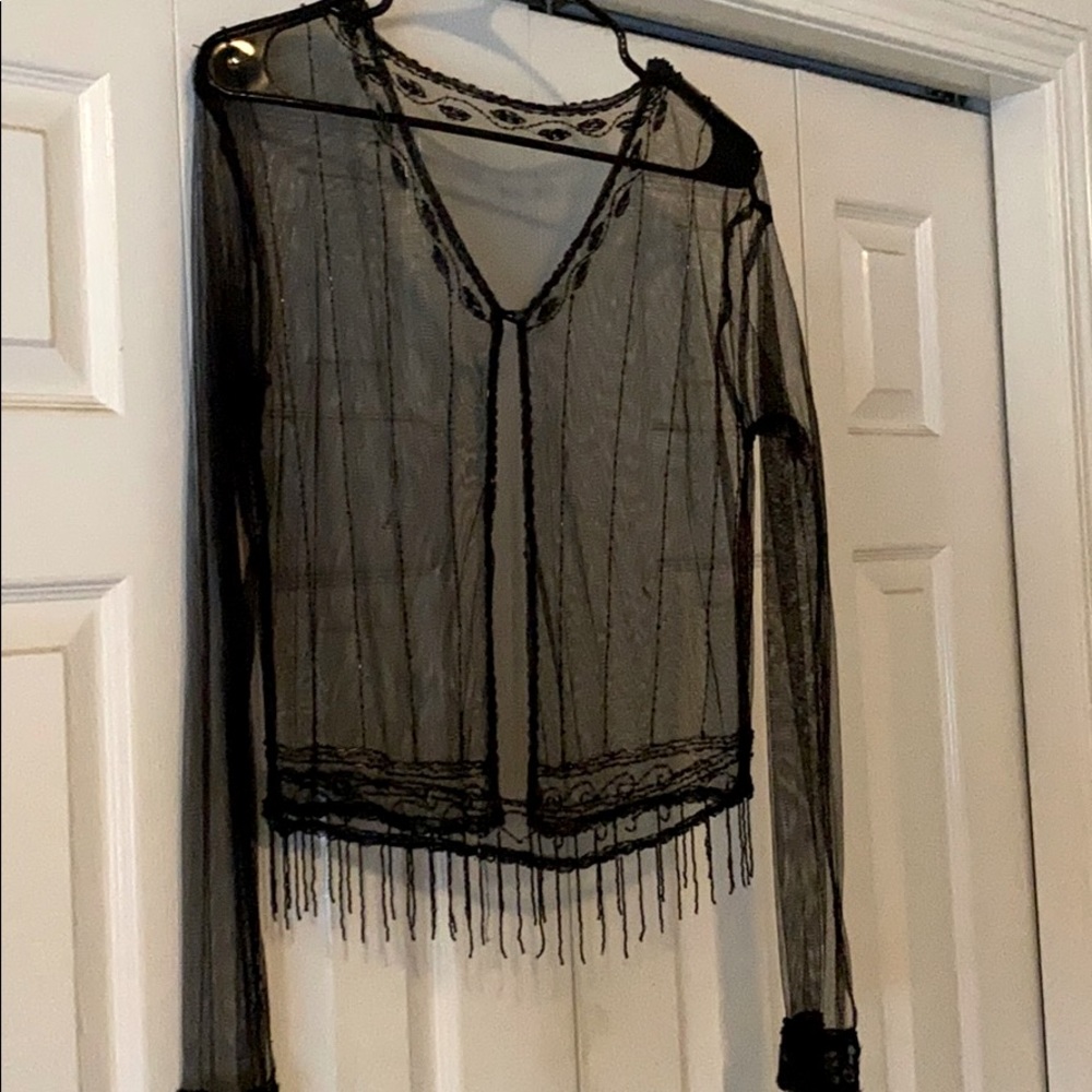 Black see through coverup with beads vintage 1999